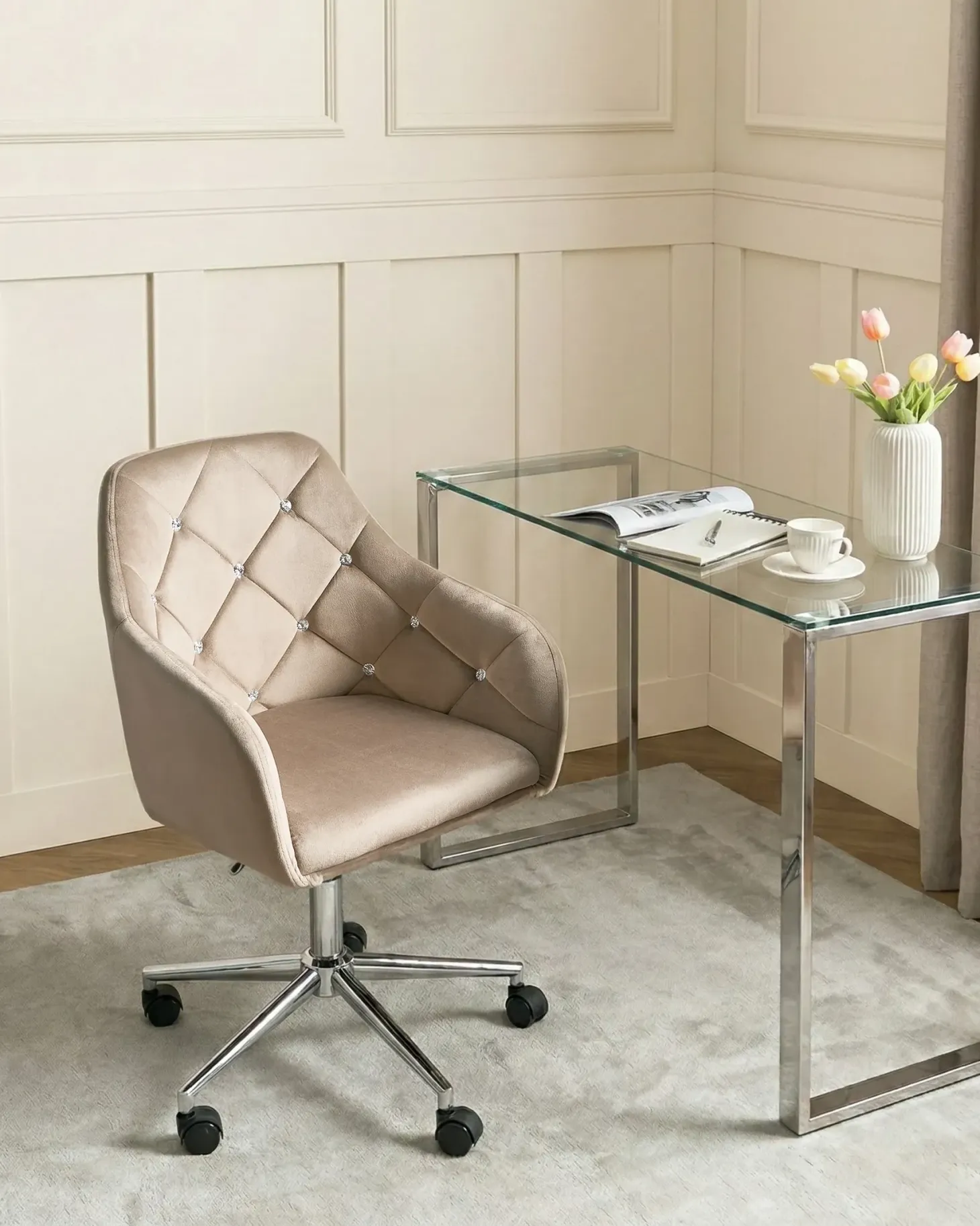 Skrivebordsstol VELORIA Velour Beige