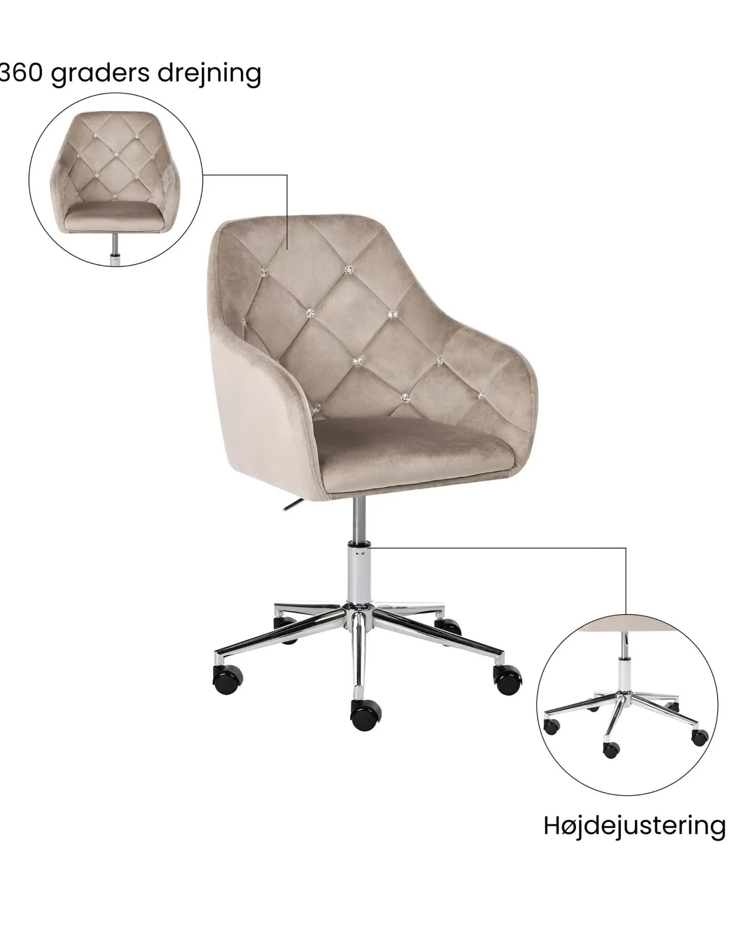 Skrivebordsstol VELORIA Velour Beige