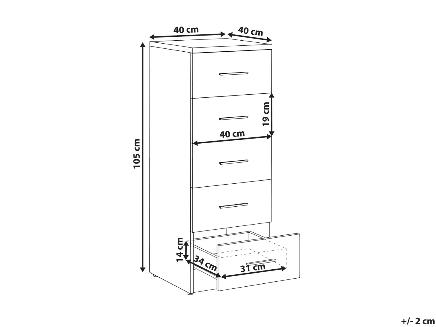 5 skuffers commode KITIMAT Lysebrun
