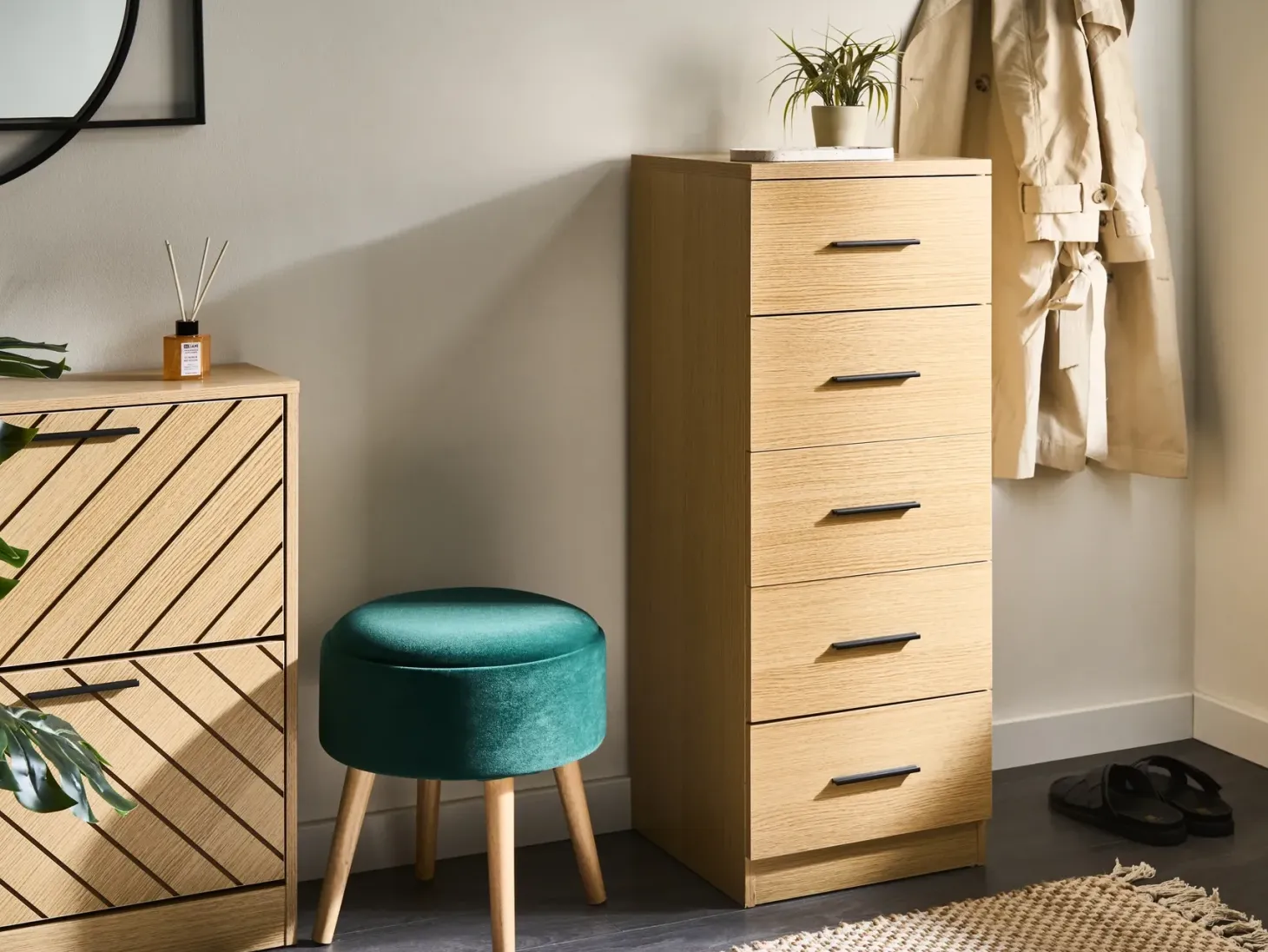 5 skuffers commode KITIMAT Lysebrun
