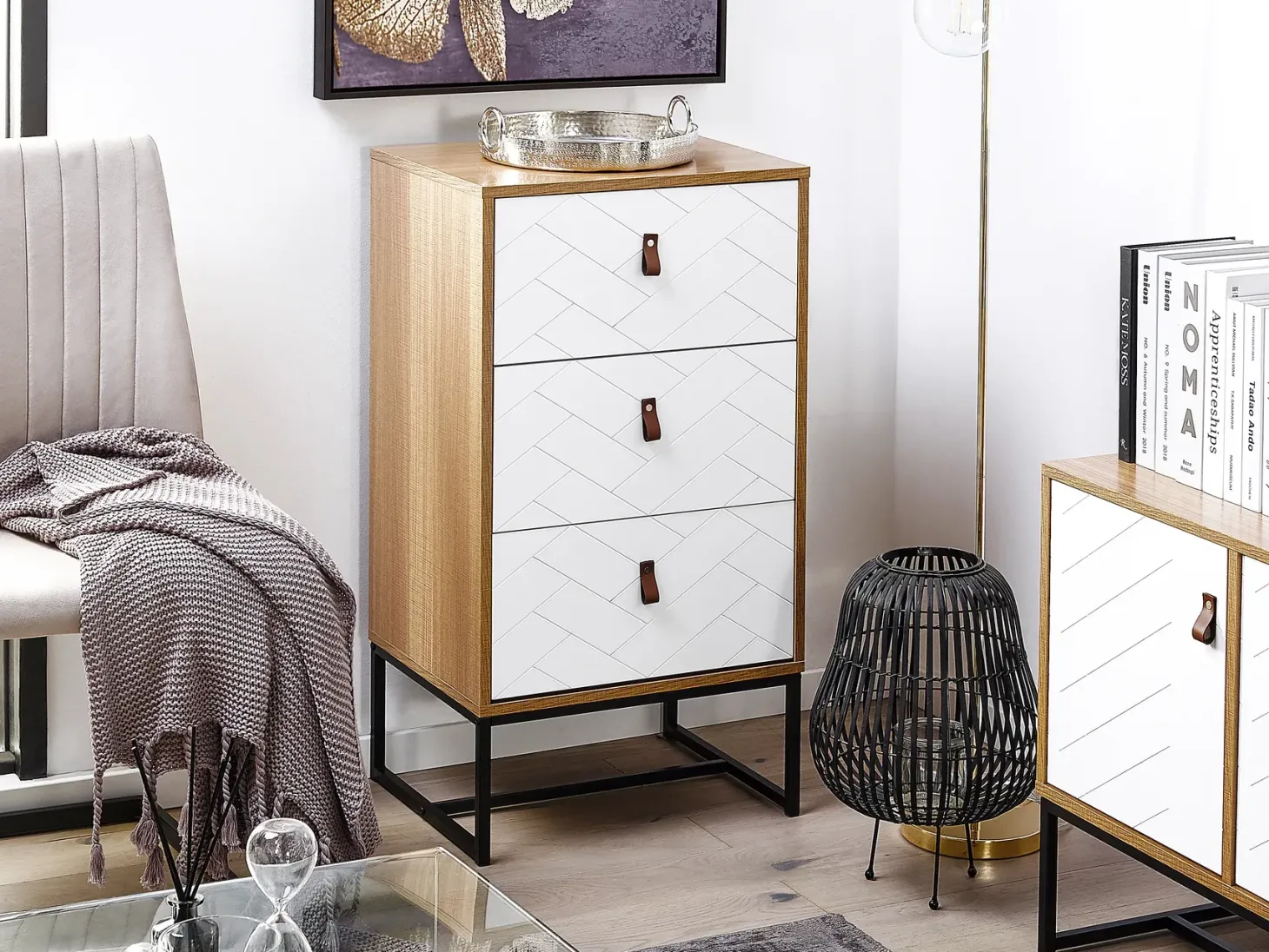 3 skuffers commode NUEVA Lysebrun/hvid