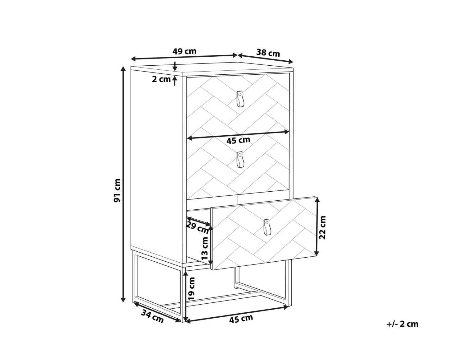 3 skuffers commode NUEVA Mørkebrun/hvid