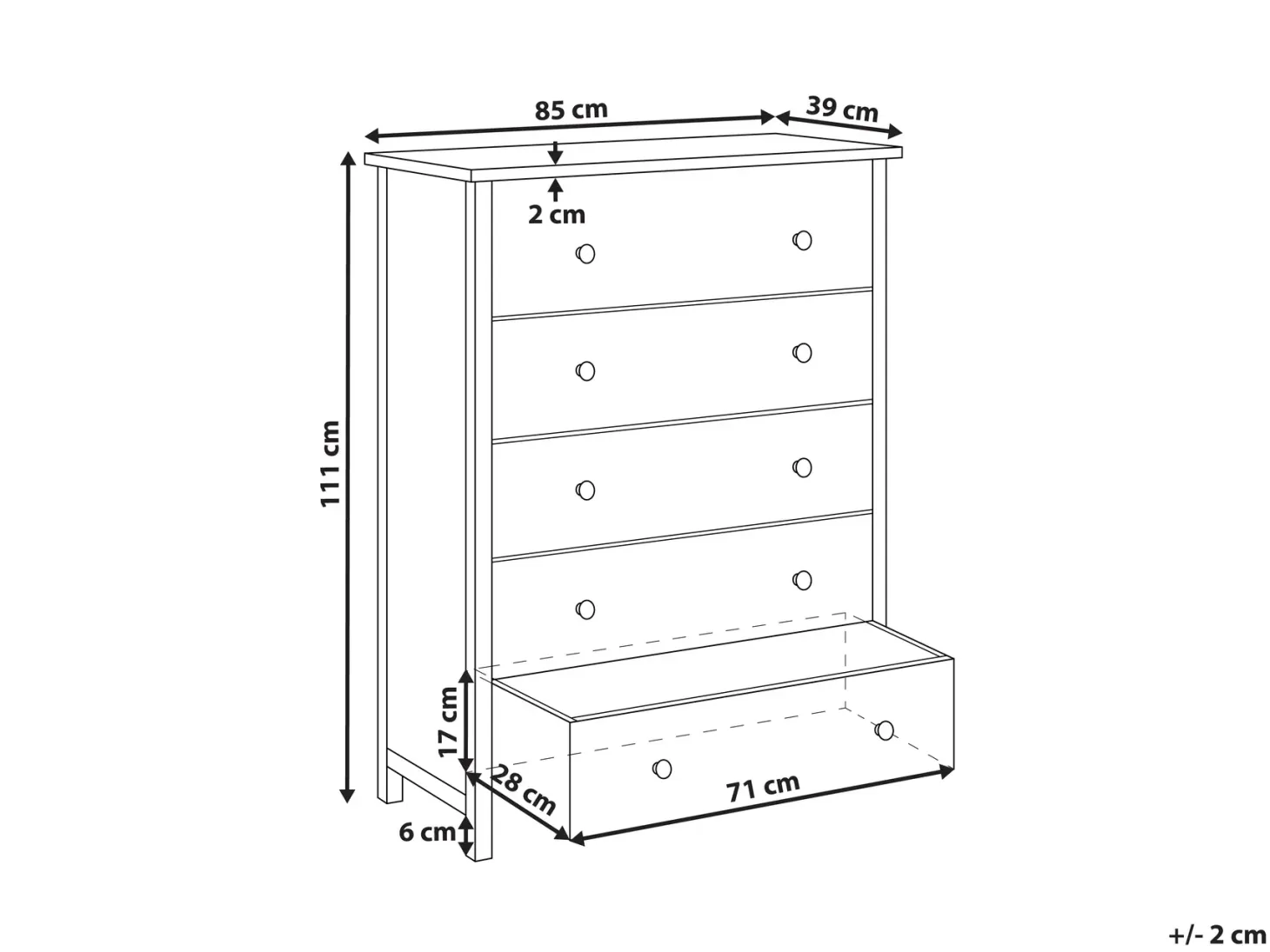 5 skuffers commode SALTON Sassafras træ Brun