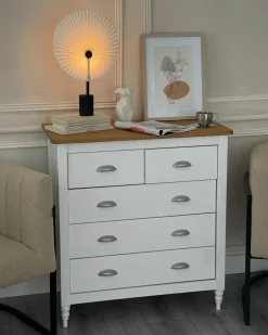 5 skuffers commode SHILLINGTON Fyretræ Hvid