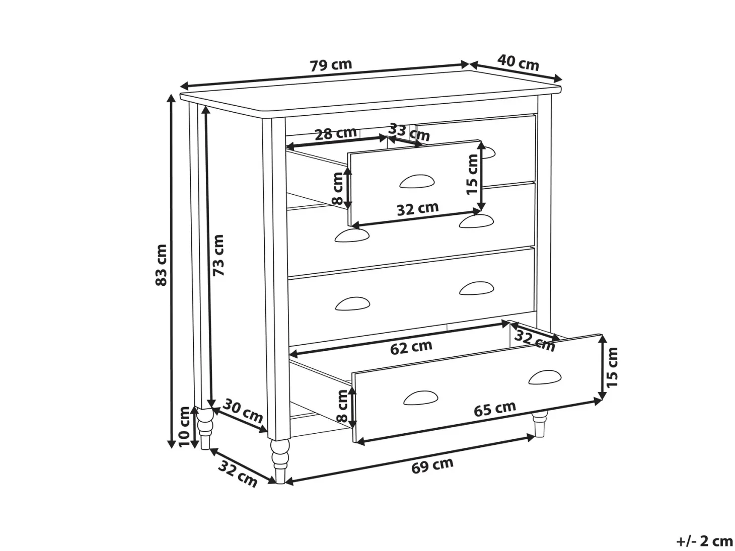 5 skuffers commode SHILLINGTON Fyretræ Sort