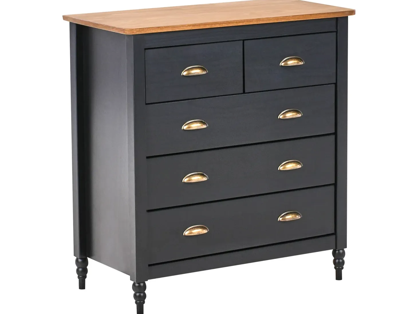 5 skuffers commode SHILLINGTON Fyretræ Sort