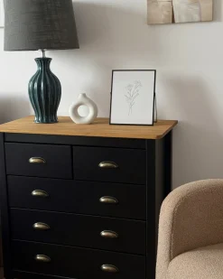 5 skuffers commode SHILLINGTON Fyretræ Sort