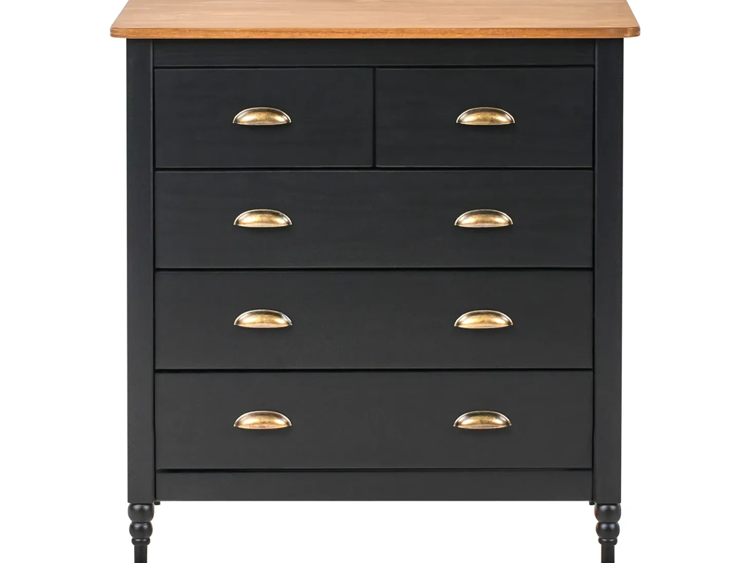 5 skuffers commode SHILLINGTON Fyretræ Sort