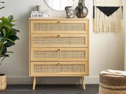 4 skuffers kommode PEROTE Rattan Lysebrun