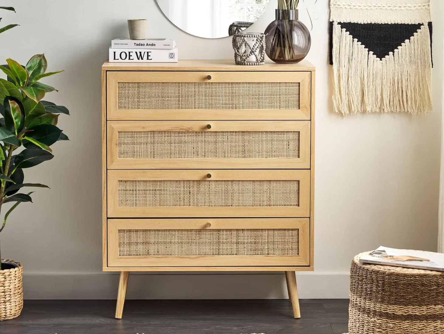 4 skuffers kommode PEROTE Rattan Lysebrun