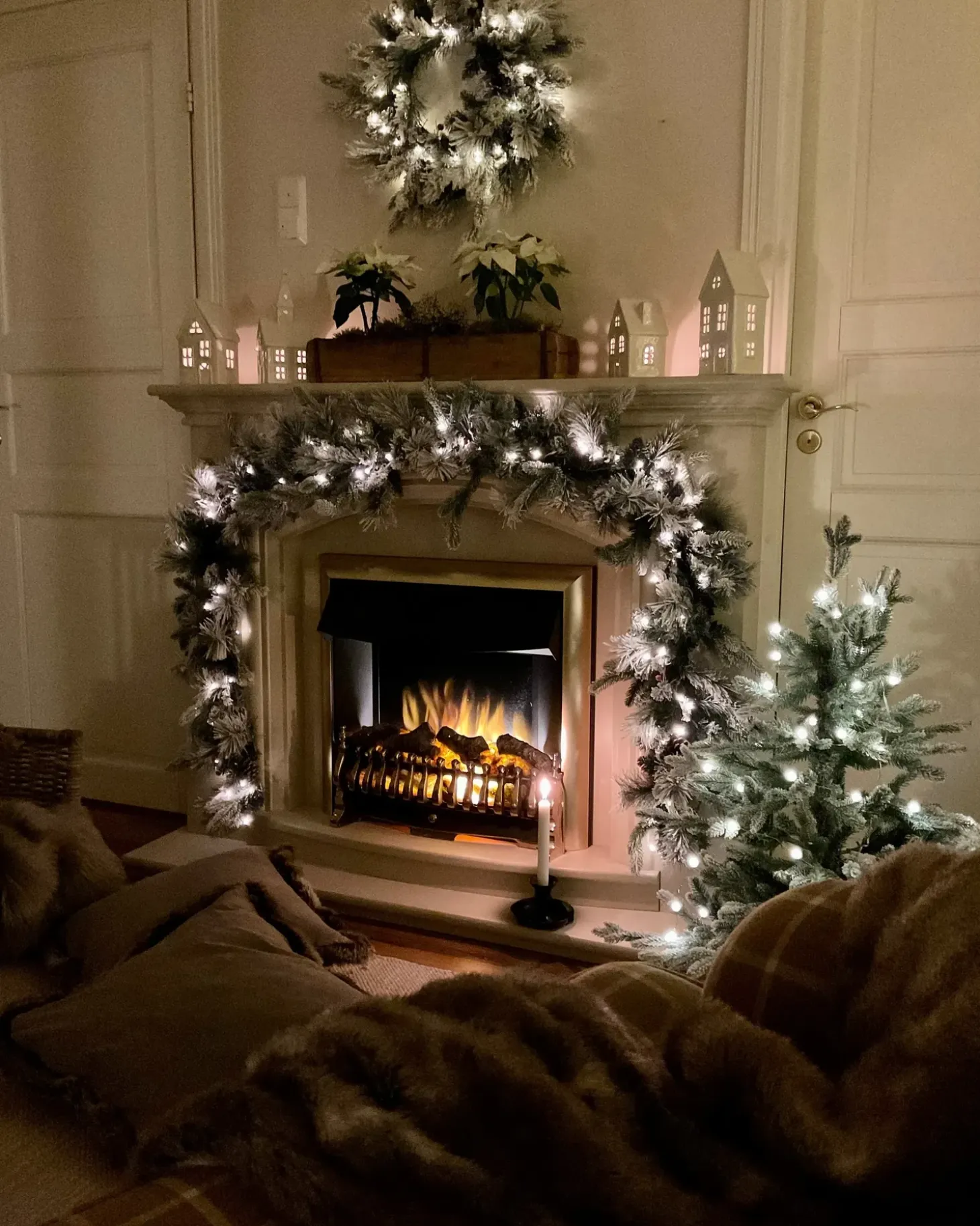 Sneklædt juleguirlande LED WHITEHORN 180 cm Hvid