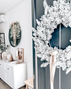 Sneklædt julekrans LED SUNDO Hvid 70 cm