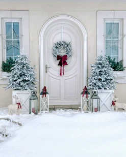 Sneklædt julekrans LED SUNDO Hvid 70 cm