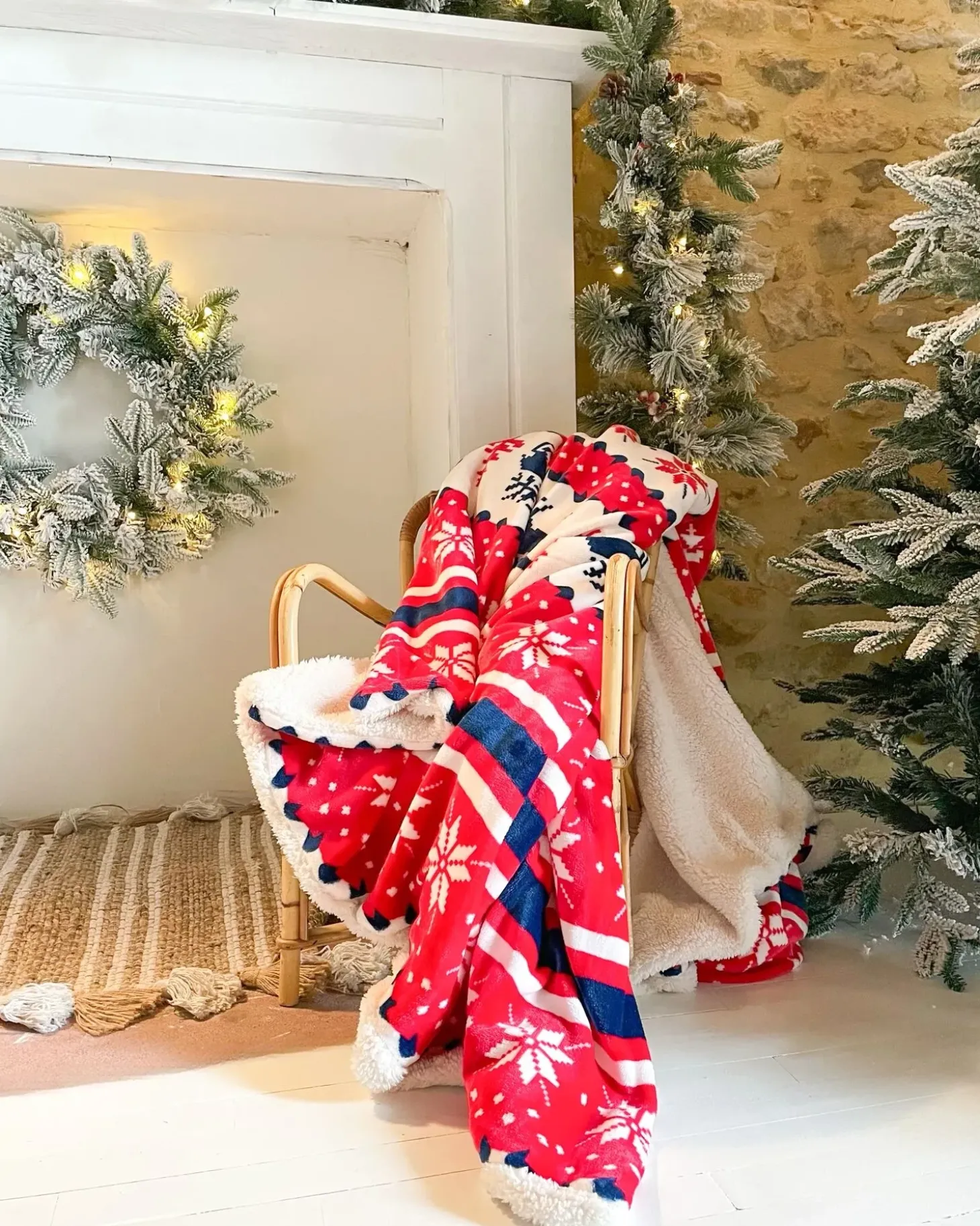 Sneklædt julekrans LED SUNDO Hvid 70 cm
