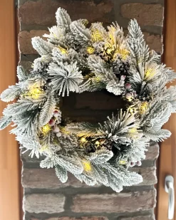 Sneklædt julekrans LED WHITEHORN Hvid 55 cm