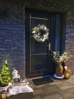 Sneklædt julekrans LED WHITEHORN Hvid 55 cm