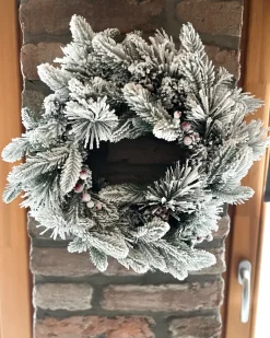 Sneklædt julekrans LED WHITEHORN Hvid 55 cm