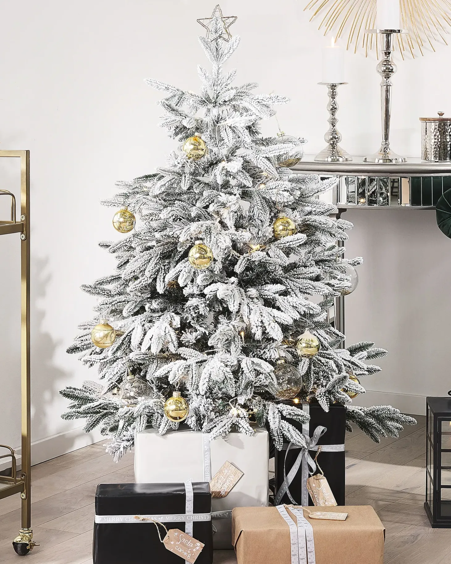 Sneklædt juletræ BASSIE 120 cm Hvid