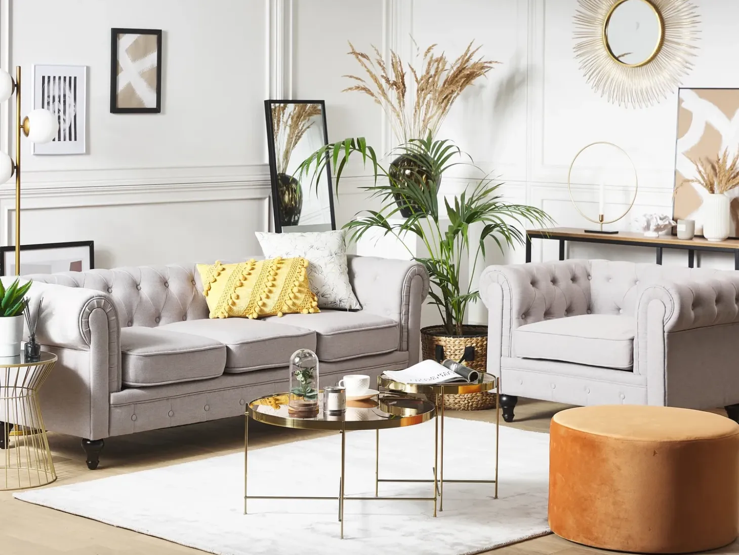 Sofa 3 personers CHESTERFIELD Lysegrå