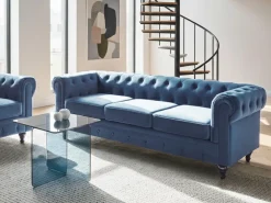 Sofa 3 personers CHESTERFIELD Velour Navy Blå