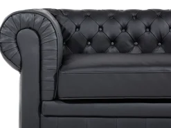 Sofa 3 personers CHESTERFIELD Ægte læder Sort