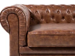 Sofa 3 personers CHESTERFIELD Kunstlæder Guldbrun