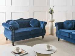 Sofa 2 personers SKIEN Velour Navy Blå