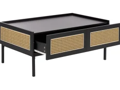 Sofabord CULLEN Rattan Sort med opbevaring