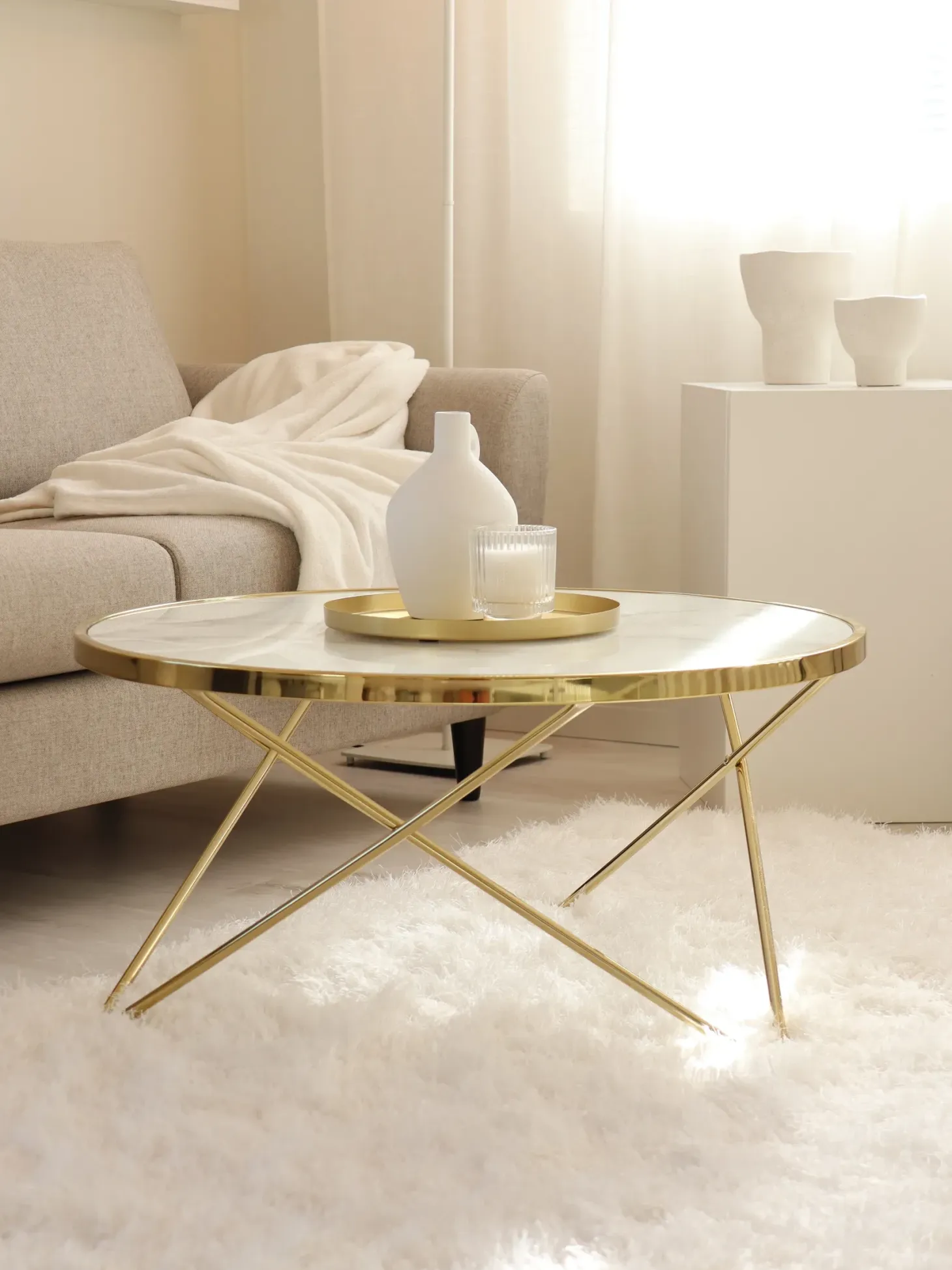 Sofabord MERIDIAN Hærdet glas Marmor/guld