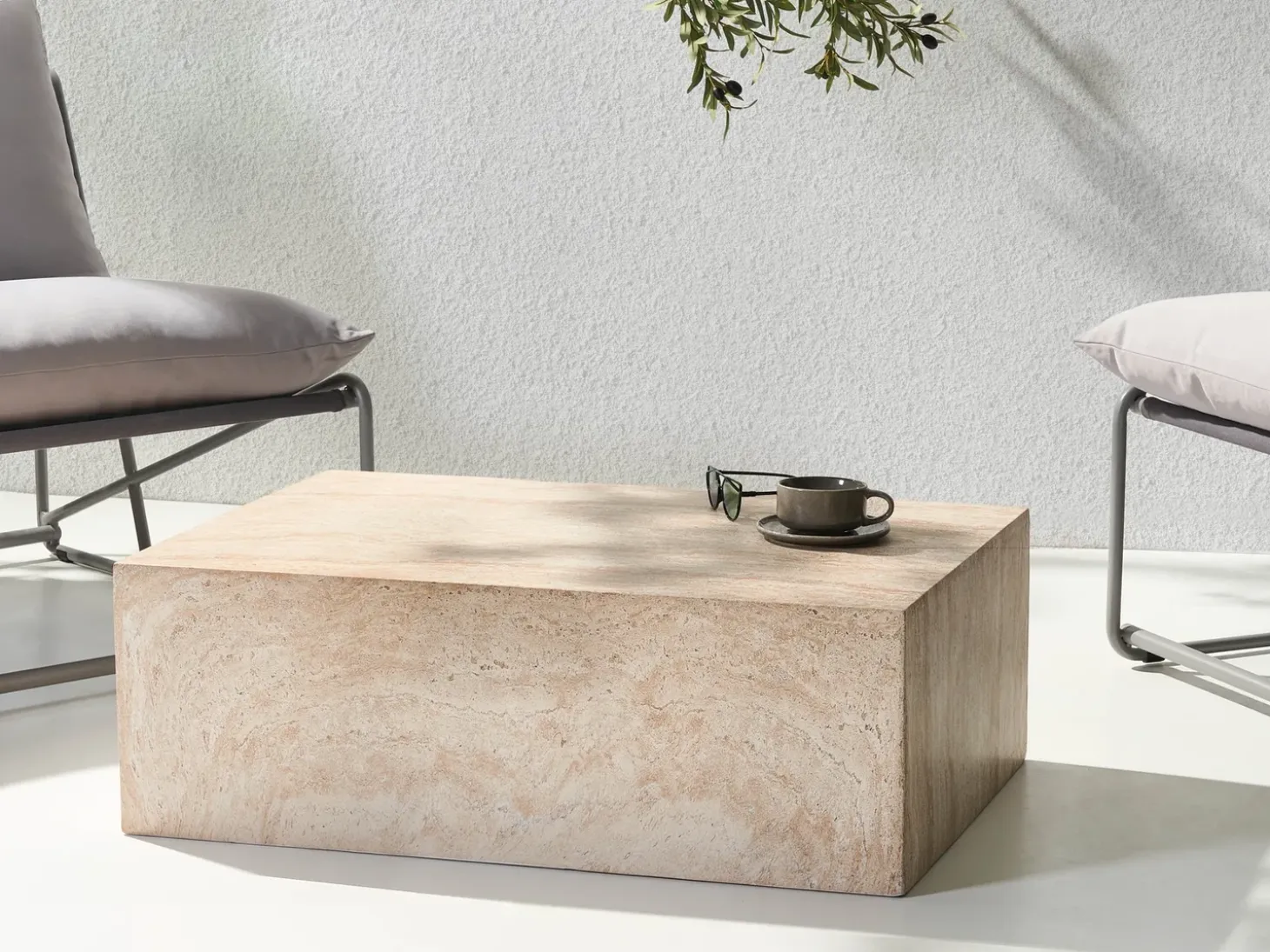 Sofabord NOBRES 90 cm 66 cm Travertin Effekt