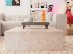 Sofabord NOBRES 90 cm 66 cm Travertin Effekt