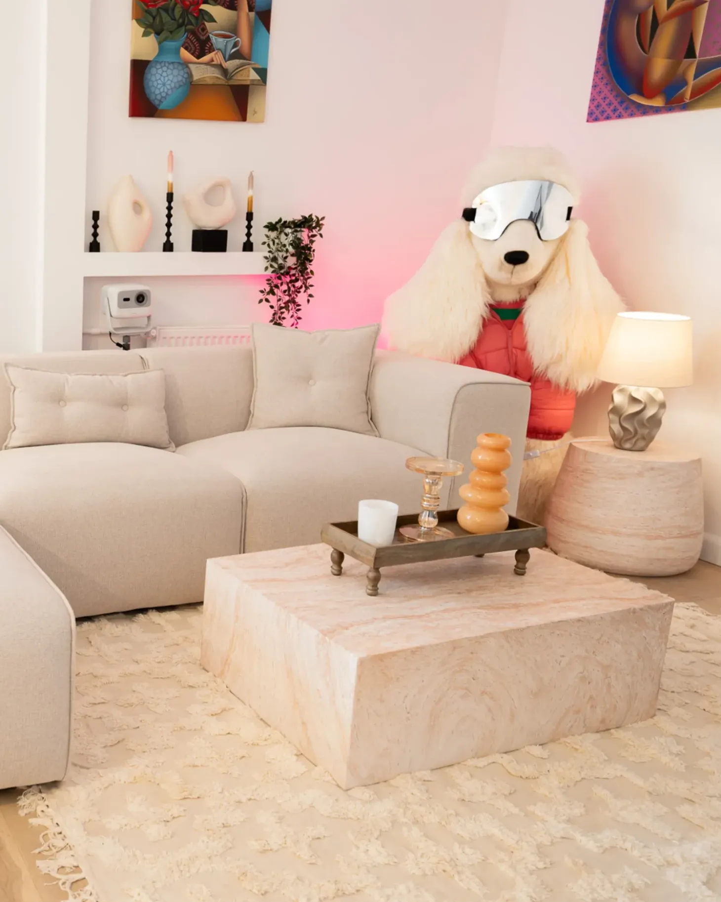 Sofabord NOBRES 90 cm 66 cm Travertin Effekt