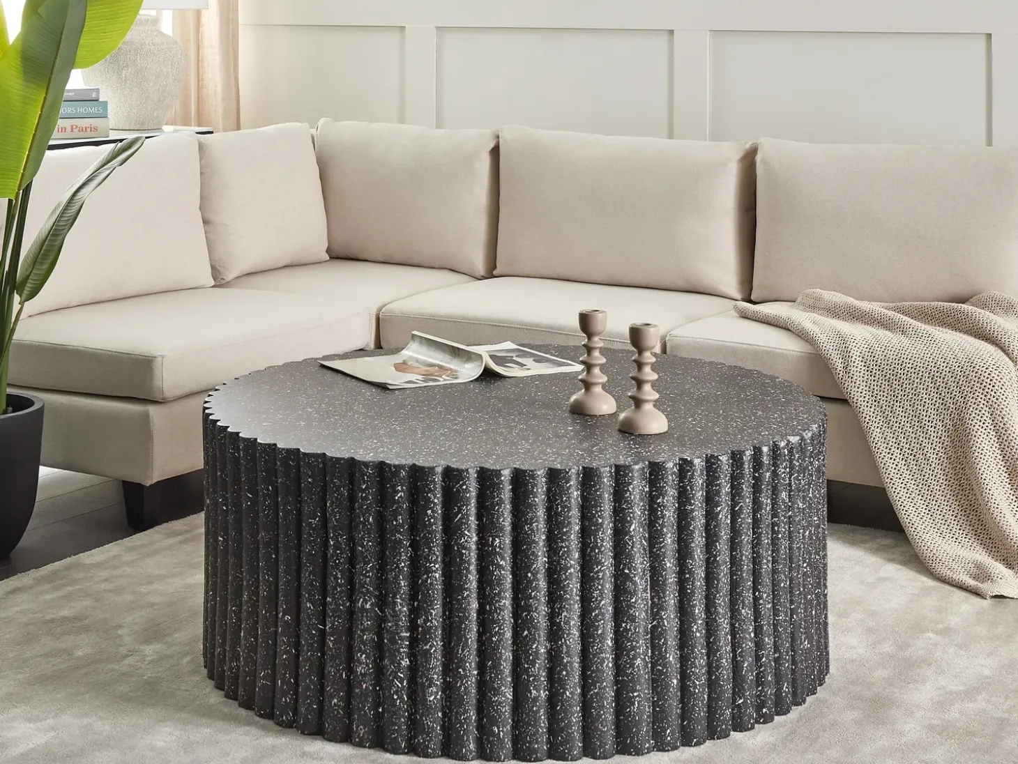 Sofabord POZZA II 106 cm 106 cm Terrazzo effekt Sort terrazzo