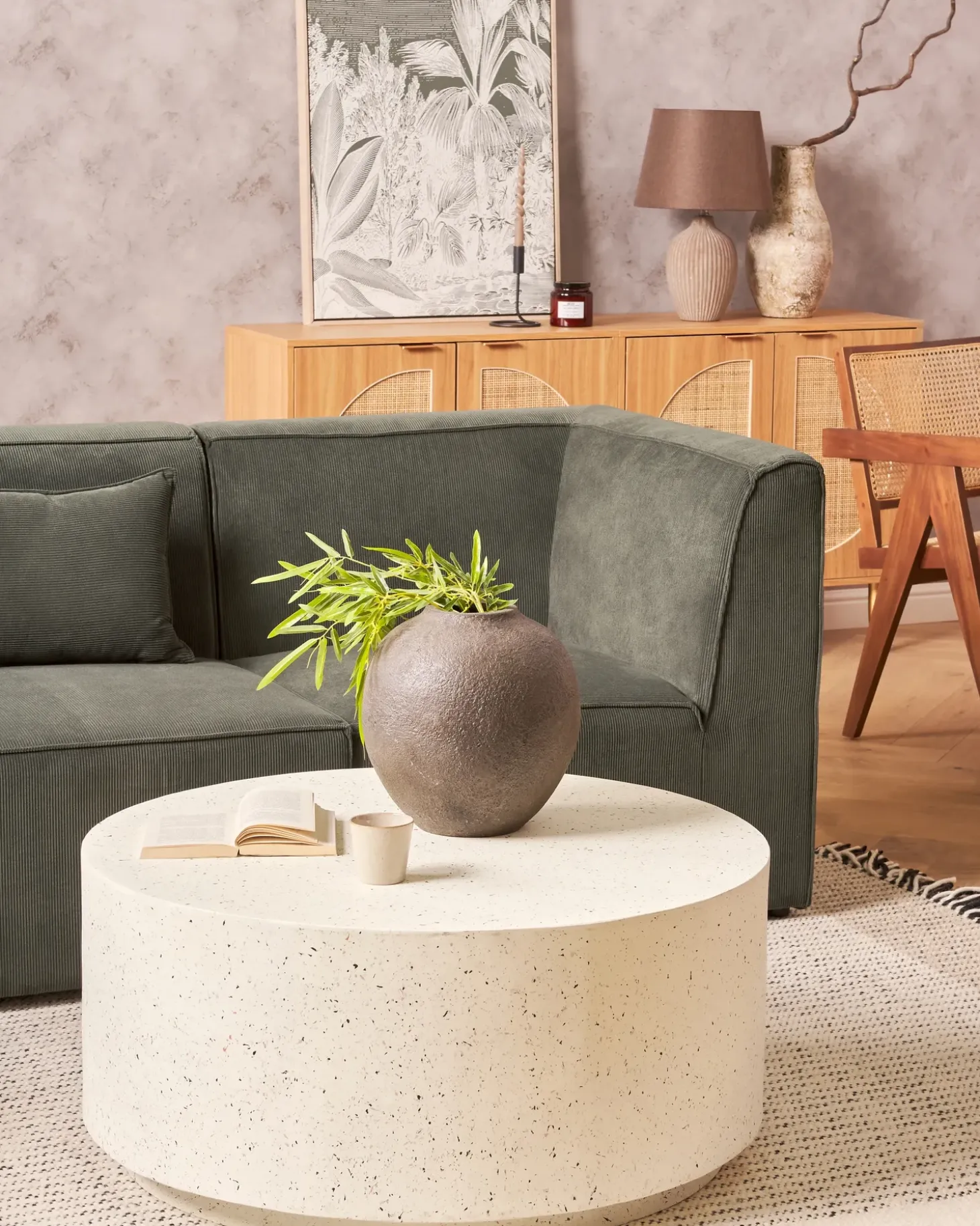 Sofabord TREZZO 90 cm 90 cm Terrazzo effekt Hvid terrazzo