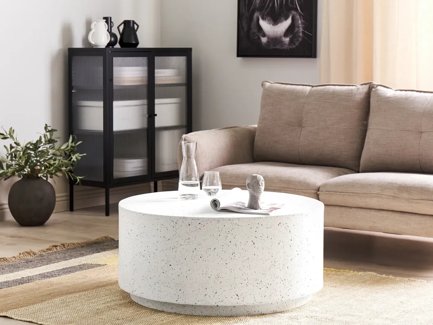 Sofabord TREZZO 90 cm 90 cm Terrazzo effekt Hvid terrazzo