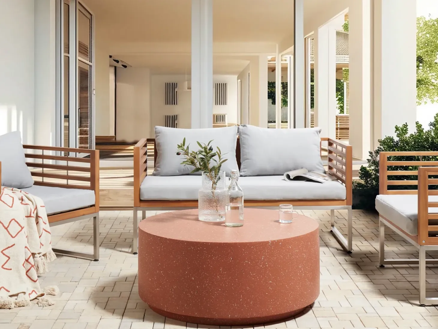 Sofabord TREZZO 90 cm 90 cm Terrazzo effekt Rød terrazzo