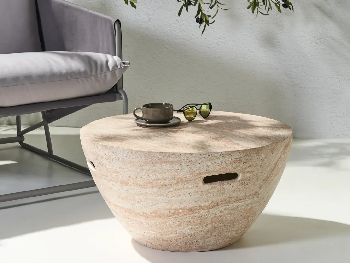 Sofabord VICARELLO 68 cm 68 cm Travertin Effekt