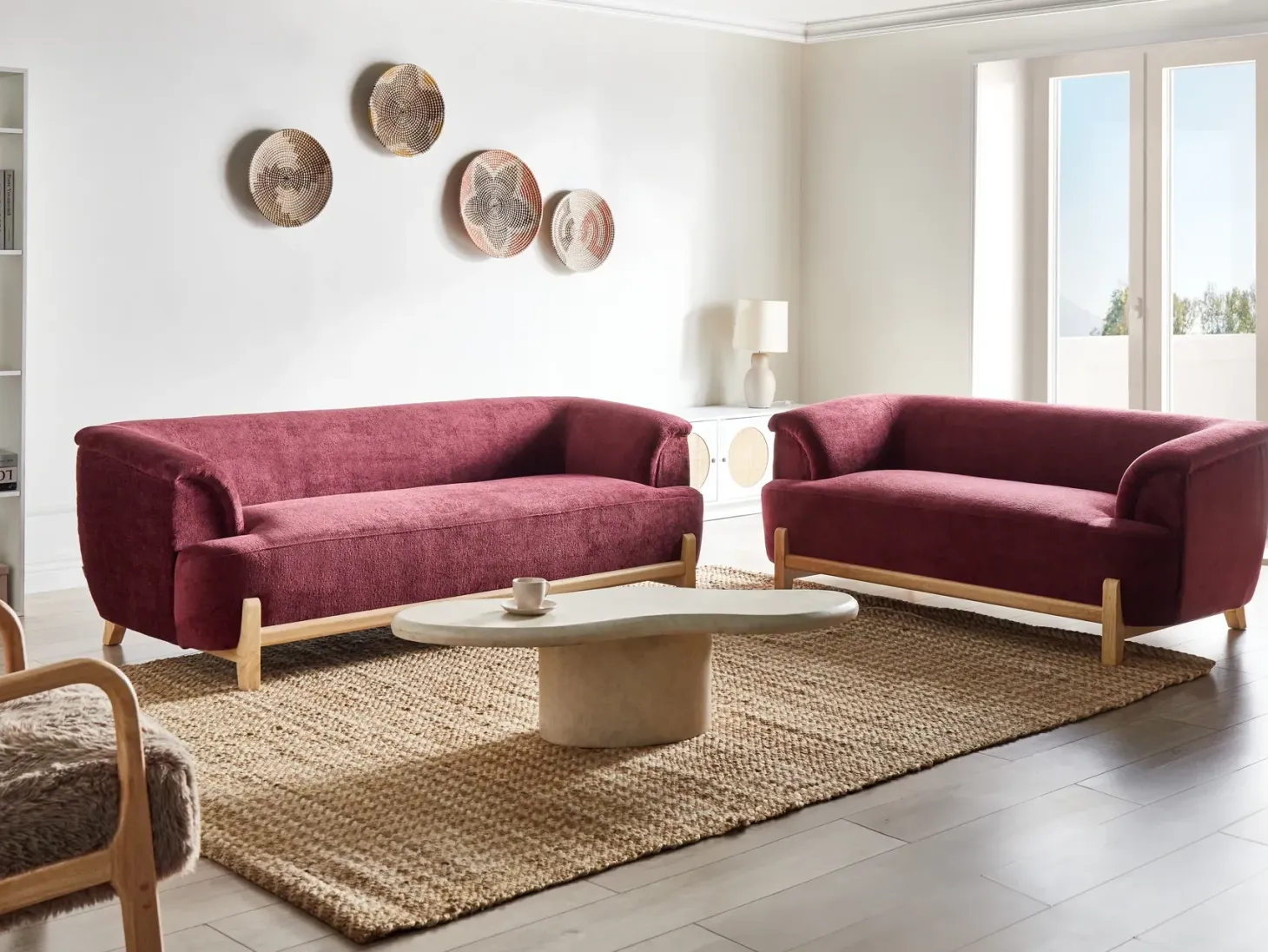 Sofa 3 personers ALNOR Chenille Bordeaux