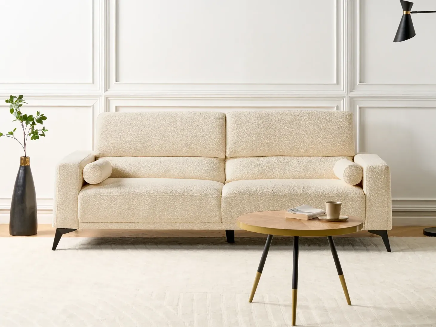 Sofa 3 personers ANGE Boucle Cremehvid