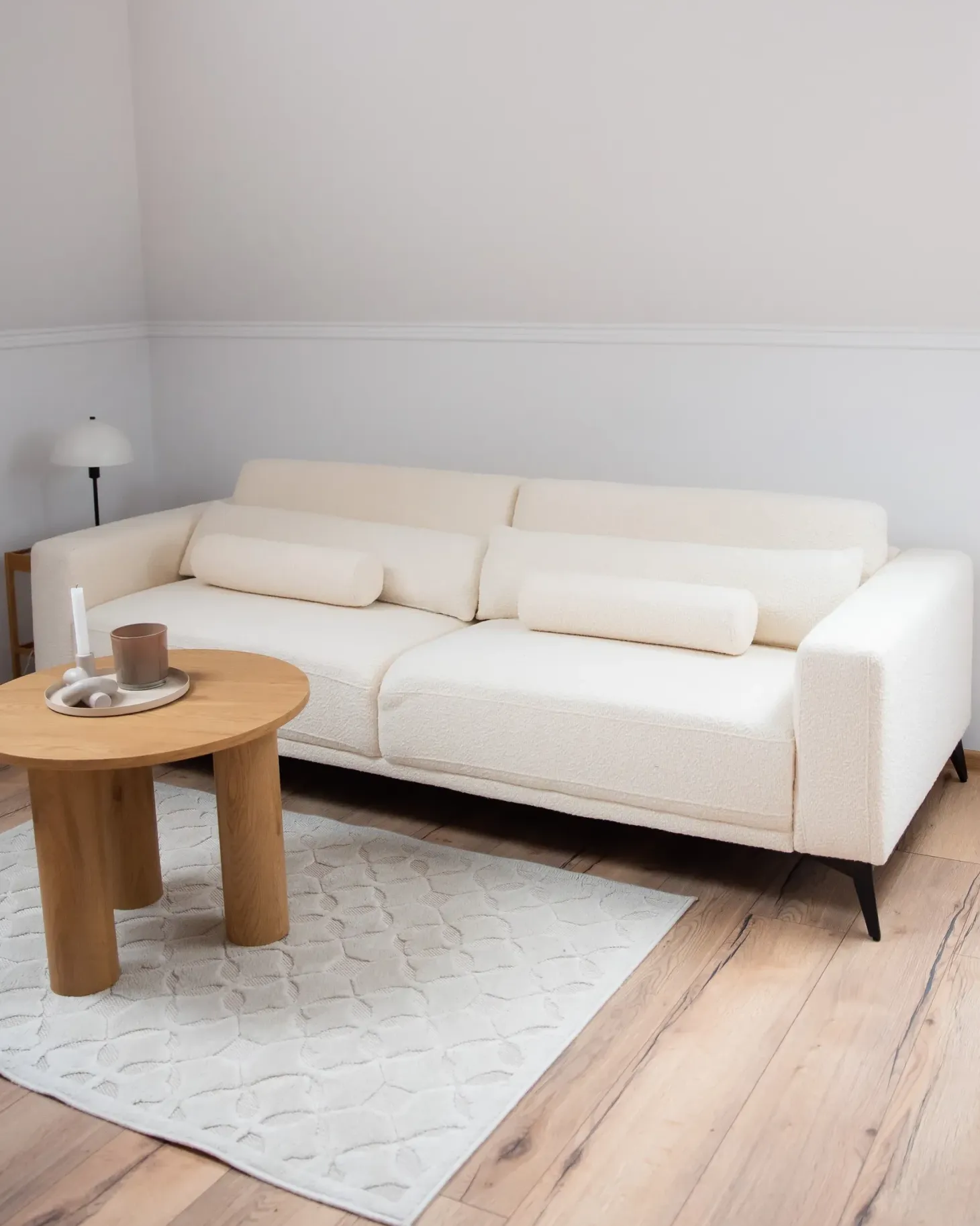Sofa 3 personers ANGE Boucle Cremehvid