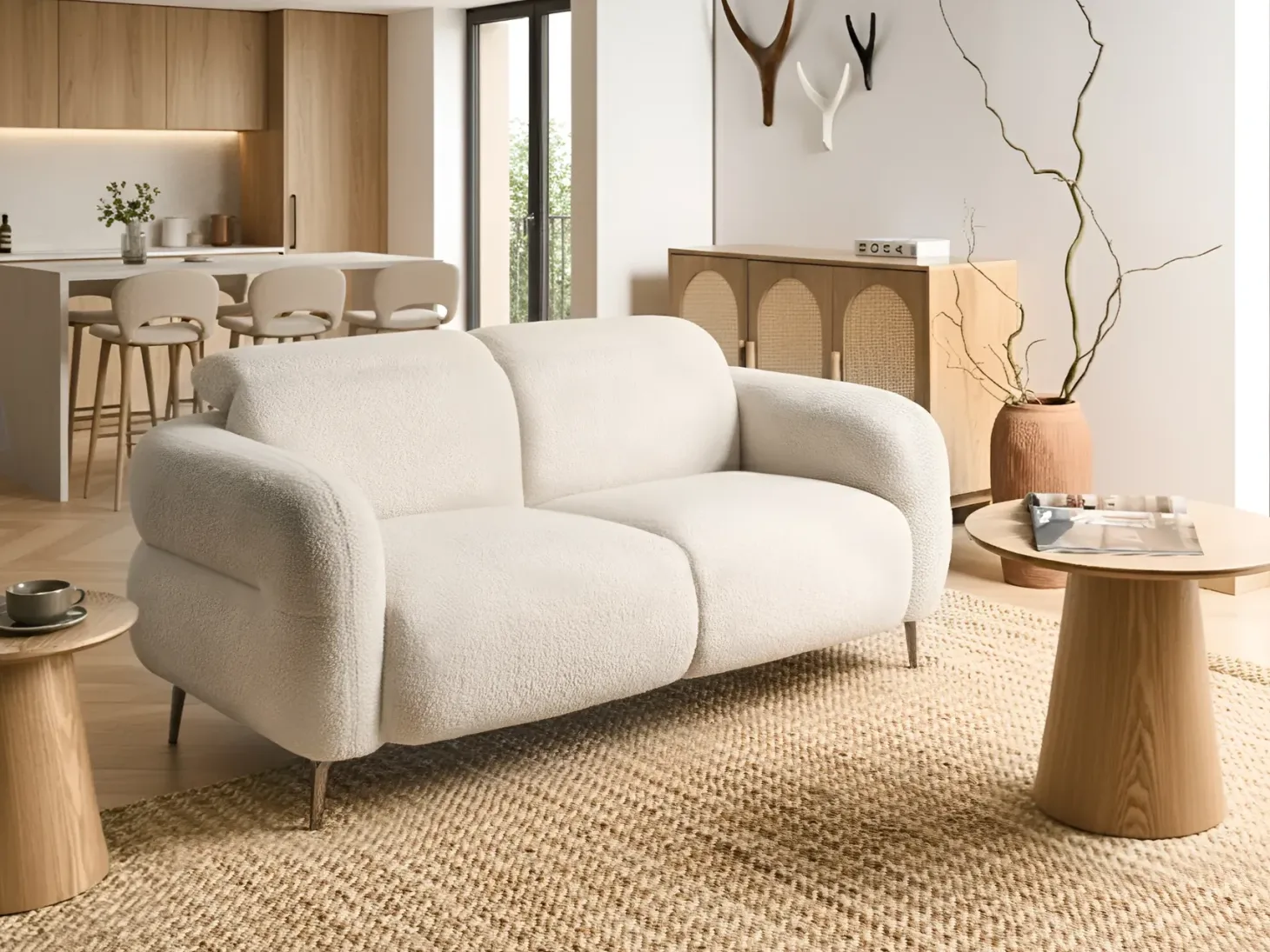 Sofa 2 personers ARTUNA Boucle Cremehvid
