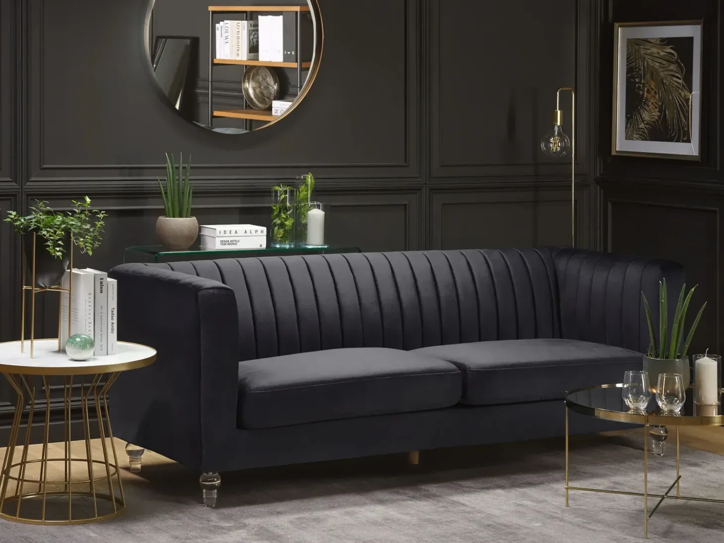 Sofa 3 personers ARVIKA Velour Sort