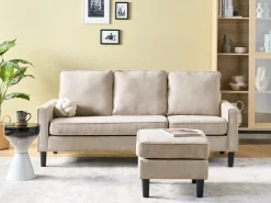 Sofa 3 personers AVESTA Beige med fodskammel