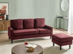 Sofa 3 personers AVESTA Bordeaux med fodskammel