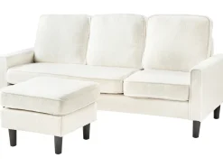 Sofa 3 personers AVESTA Boucle Hvid med fodskammel