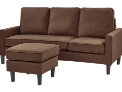 Sofa 3 personers AVESTA Brun med fodskammel