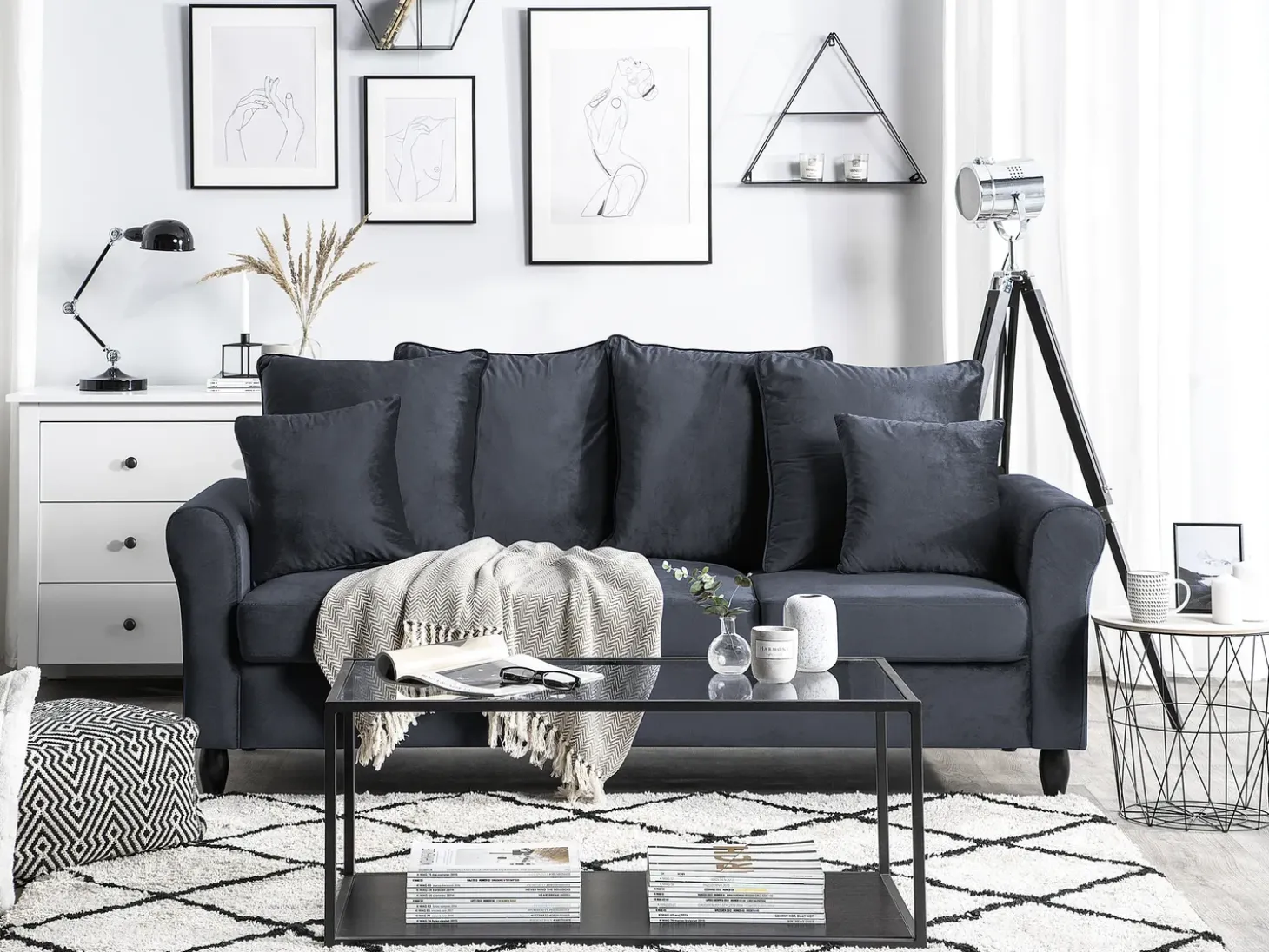 Sofa 3 personers BORNHOLM Velour Mørkegrå