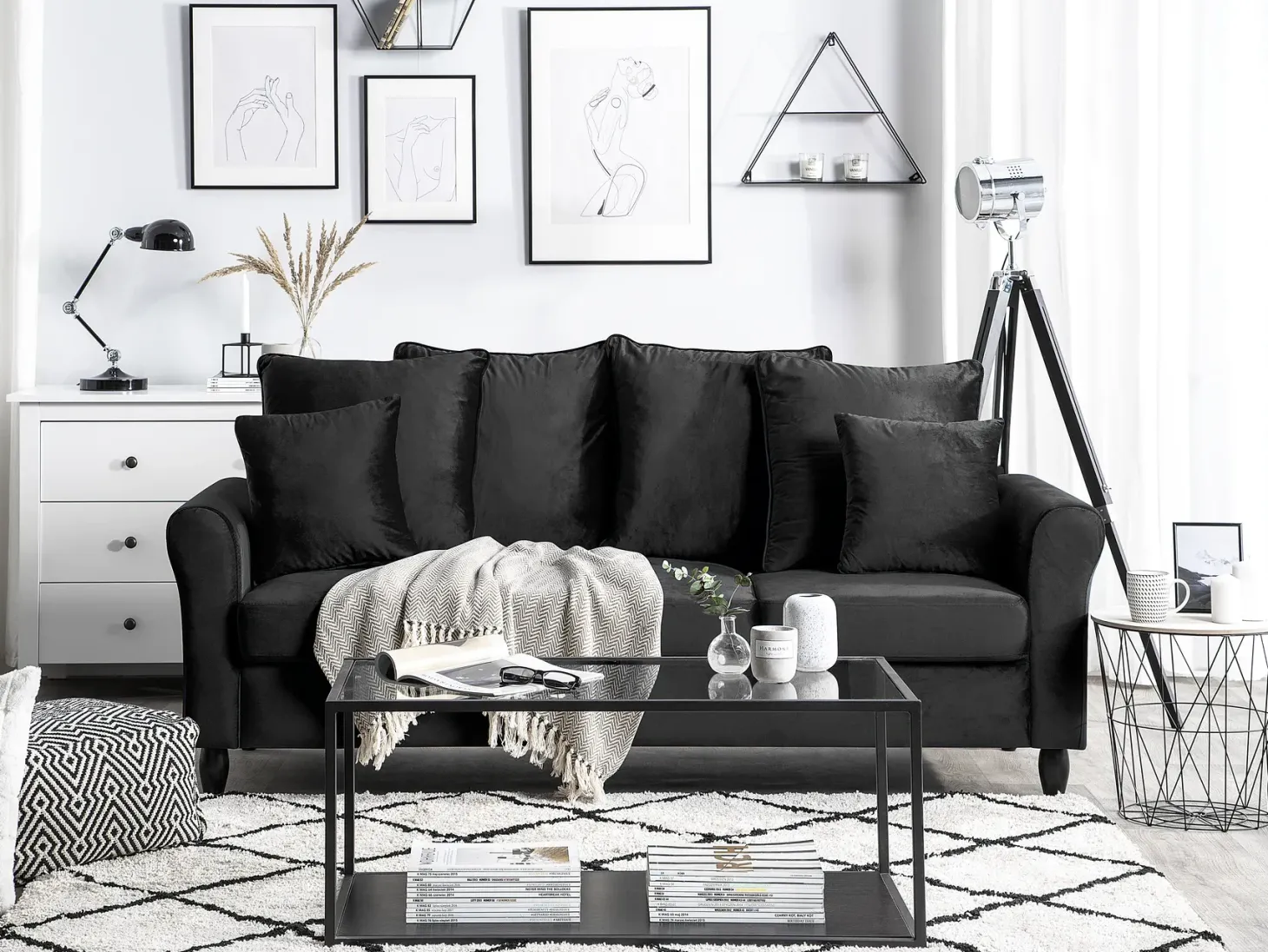 Sofa 3 personers BORNHOLM Velour Sort