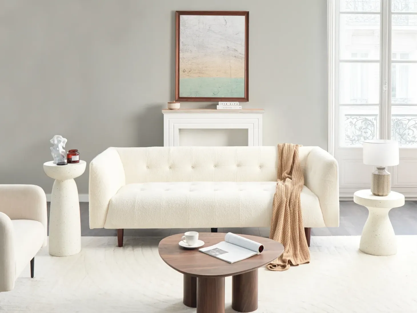 Sofa 3 personers BYSKE Boucle Cremehvid