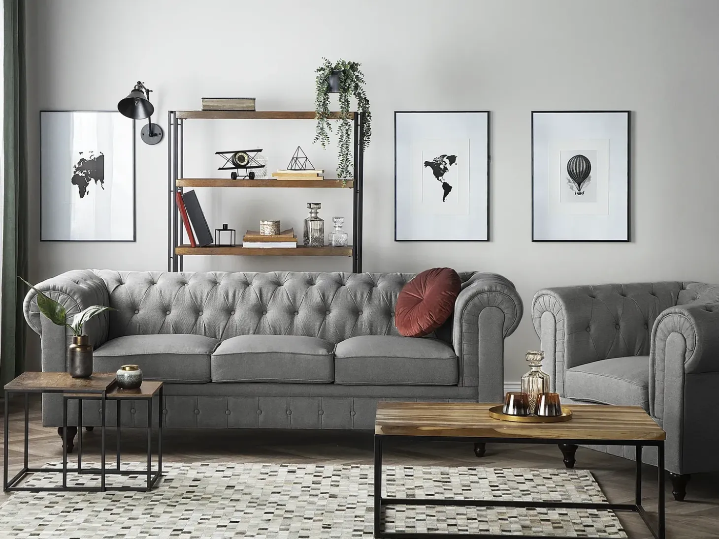 Sofa 3 personers CHESTERFIELD Lysegrå